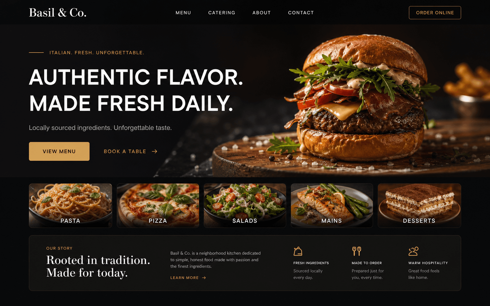 Basil and Co restaurant website preview